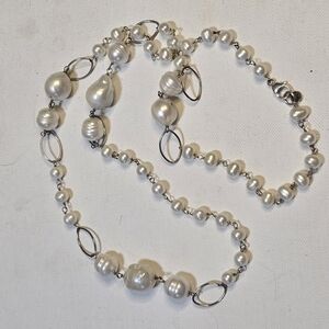 Lucas Lameth FRESHWATER Pearl Necklace LUC 925 CN‎ Sterling Silver Long
